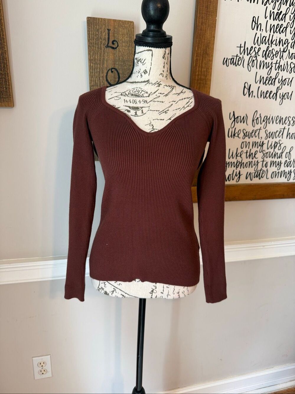 Catherine Malandrino Women's Knit Sweetheart Neck Sweater Brown Size Small NWOT
